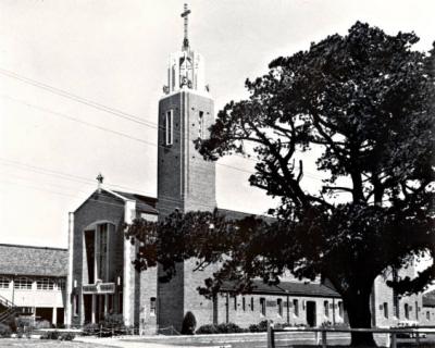 St Patrick's Roman Catholic Church in Mentone with bell tower, c1960 [picture].