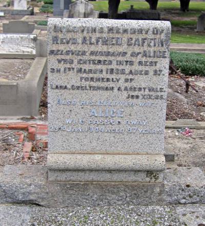 Gravestone of the Rev Alfred Caffin, Vicar of St Matthew's Cheltenham, at the Pioneer Cemetery [picture].