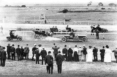 RACV Club racing vintage cars at Aspendale Race Course, c1915 [picture].