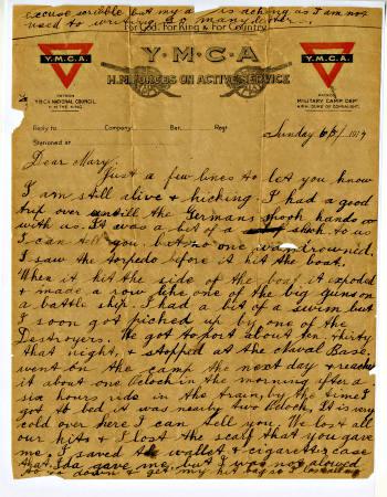 Letter from Arthur Wilson, member of 7/38 Battalion AIF, to his sister Mary [picture].