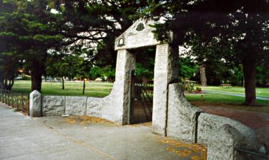 Memorial gate recording men who served and died in WW1. Site of the Anzac service [picture].