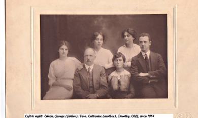 Scantlebury family L to R: Eileen, George,(father), Vera, Catherine (mother) Dorothy, Cliff [picture].
