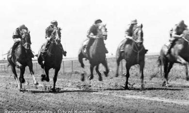 Horses training on Epsom Track, 1974 [Picture].