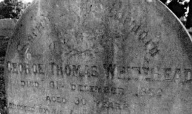 Headstone on the grave of George Thomas Whitehead who died 31 December 1889, erected by his loving brother at the Cheltenham Cemetery [picture].