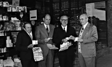 Cr. Frank Le Page, Cr. David Blackburn, Mr Bill Fry MLC at the opening of the new ANA Friendly Society dispensary in Charman Road Cheltenham [picture].