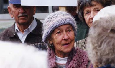 Edna Hoffman protests planned closure of the McKinnon Library [picture].
