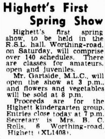  'Highett's First Spring Show’, The Age, 7 November 1952, p. 7.