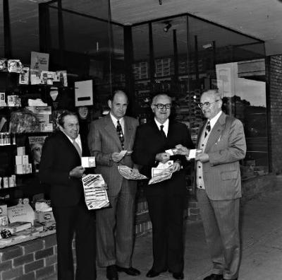 Cr. Frank Le Page, Cr. David Blackburn, Mr Bill Fry MLC at the opening of the new ANA Friendly Society dispensary in Charman Road Cheltenham [picture].