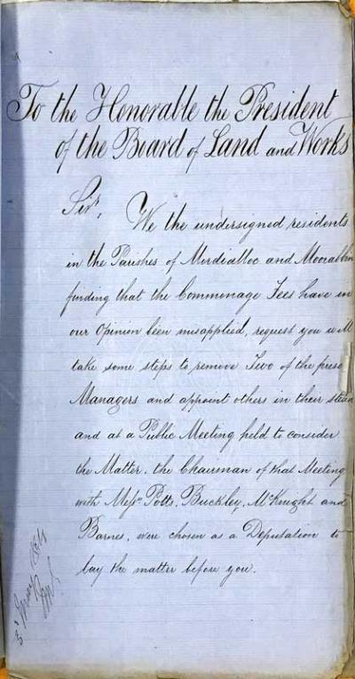 Letter from Thomas Attenborough to President of the Board of Land and Works [picture].
