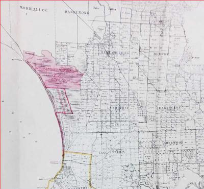 Map showing in red the Moorabbin-Mordialloc Farmers’ Common [picture].