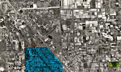 Aerial view of Cheltenham Highett 1954, Land shown in blue was purchased by Charles Smith in 1852 [picture].