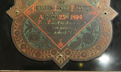 Memorial Brass for Charles Fiander and his son Louis at St Matthew’s Cheltenham.