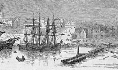 Early melbourne with ships on the Yarra and the city in the background [picture].