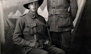 Arthur Sydney Wilson with a friend Henry Deam from Elsternwick, in Egypt training. Member of the 38th Battalion. Killed in action at Passchendaele [picture].