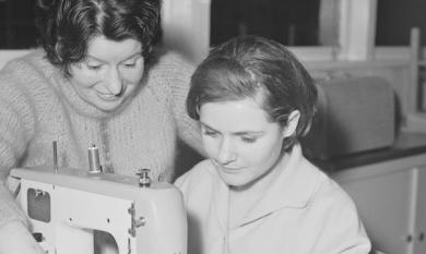 Dressmaking with teacher Mrs D Hellier, 1966 [picture]