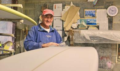 Phil Trigger shaping surfboard.