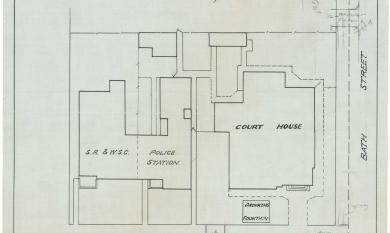 Site plan for Chelsea Court House, plan no. 58/673, including details of adjacent Chelsea Police Station, and State Rivers &amp; Water Supply Corporation building, 16 December 1958
