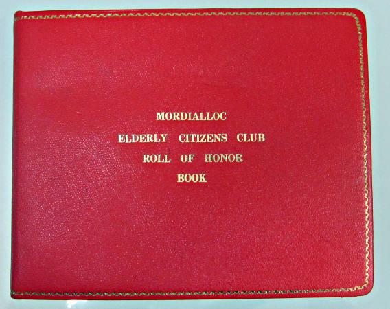 Cover of the Mordialloc Elderly Citizens' Roll of Honor Book [Picture].
