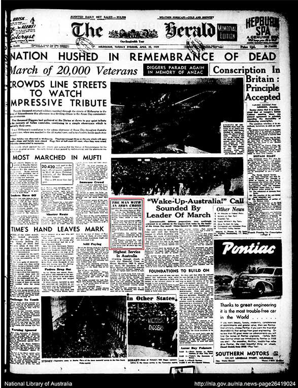 Article from The Herald 25 April, 1939 [picture].