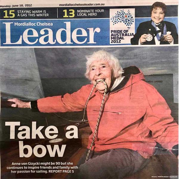 Anne at 90 on front page of Mordialloc Chelsea Leader [picture].
