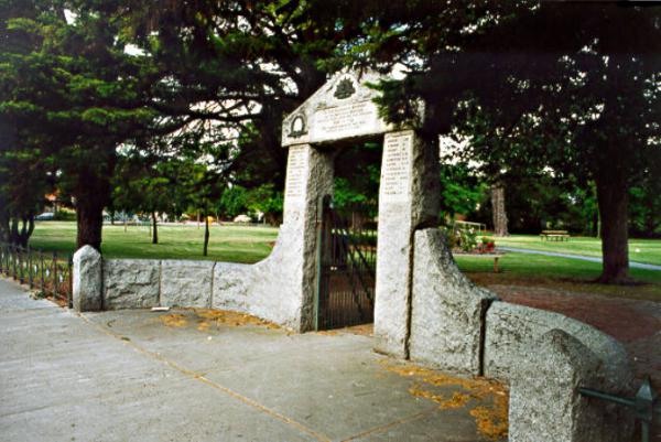 Memorial gate recording men who served and died in WW1. Site of the Anzac service [picture].