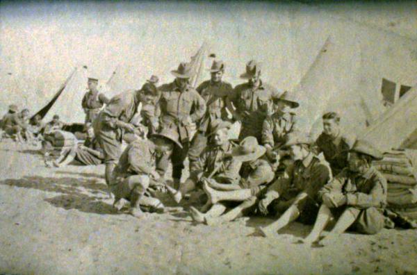 Australian soldiers of the 5th Battalion at Mena Camp Egypt, having feet inspection [picture].