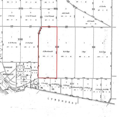 Portion of map of the Parish of Mordialloc, allotment 22, outlined in red, purchased by A McDonald [picture].