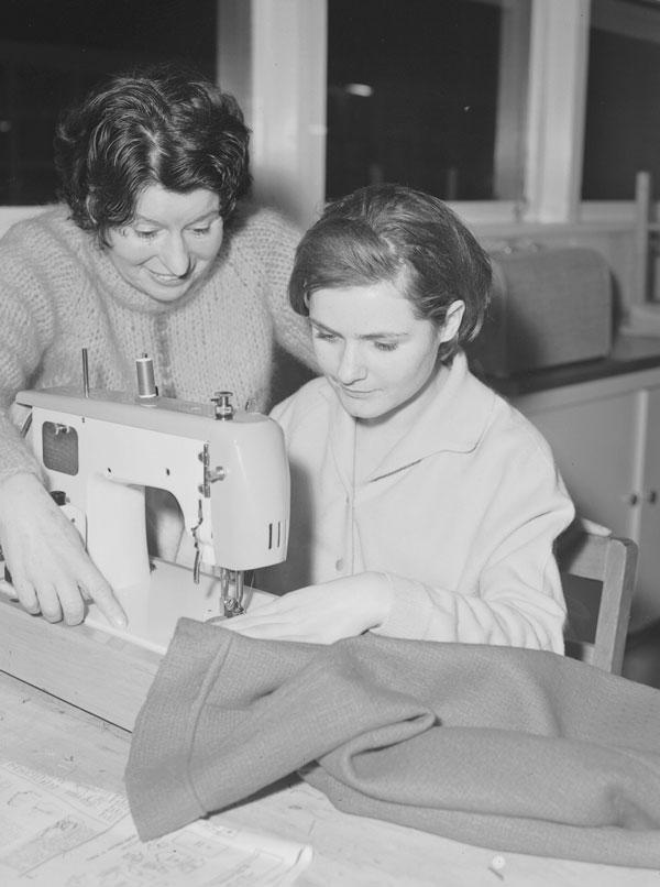 Dressmaking with teacher Mrs D Hellier, 1966 [picture]