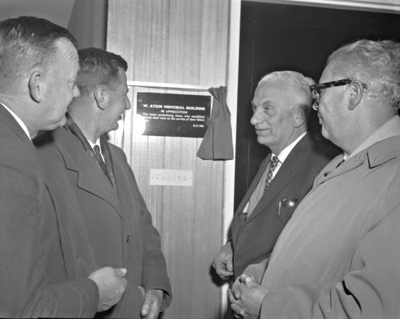 Official opening of the Parkdale Life Saving Club, W Atkin memorial Building. Inspecting the plaque are M Porter, Club President, Jack Furmedge, E Pleydell secretary of the RLSS Victorian Branch [picture].