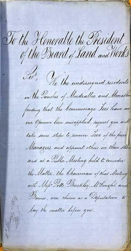 Letter from Thomas Attenborough to President of the Board of Land and Works [picture].